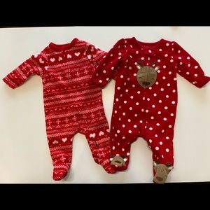 Set of 2 Fleece Christmas Footed Sleepers